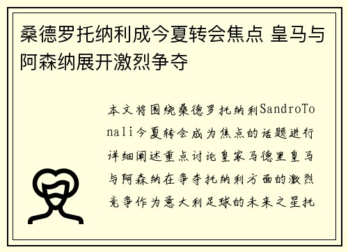 桑德罗托纳利成今夏转会焦点 皇马与阿森纳展开激烈争夺